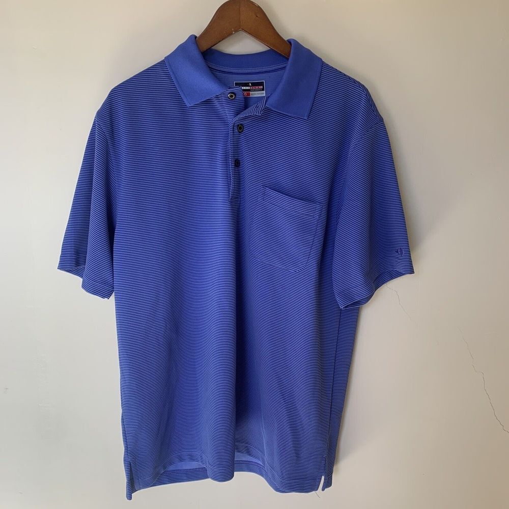 Grand Slam Performance S/S Polo Golf Shirt Men’s Sz-L    Blue And Black Stripes.